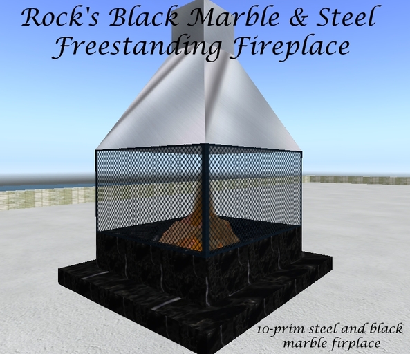Rock's Black Marble & Steel Freestanding Fireplace