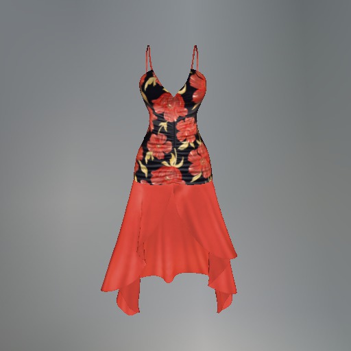 Red Hibiscus Ruched Mesh Dress