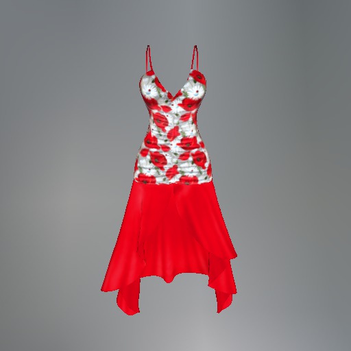 Red Poppies Ruched Mesh Dress