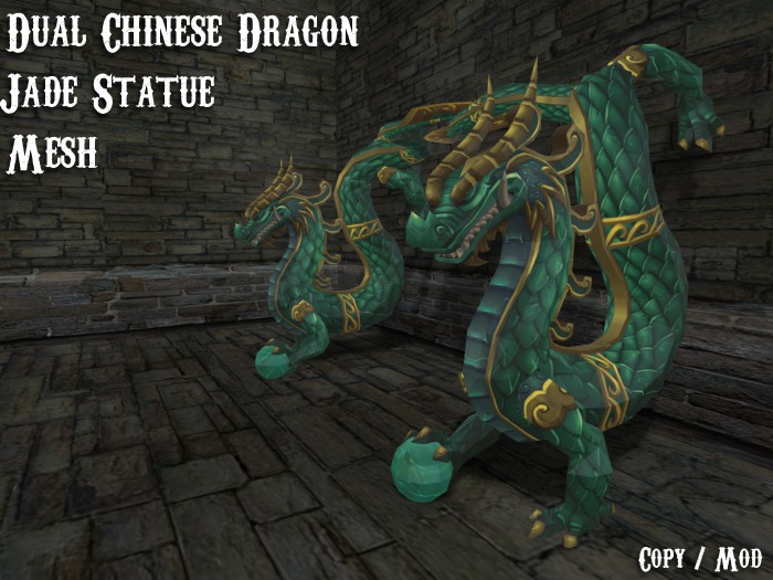 Dual Chinese Dragon Statue Jade