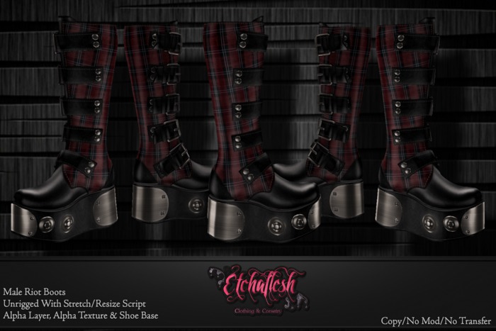 DEMO [Etchaflesh] Tartan Mens Riot Boots