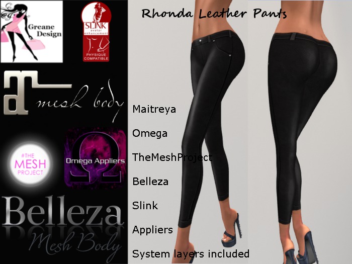 GreaneDesign Rhonda Leather Pants - Omega, TMP ( TheMeshProject ),Slink, Belleza and Maitreya Appliers