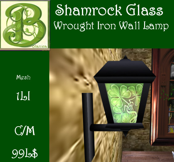 Wrought Iron Shamrock Glass  Wall Lamp, 1 Prim Mesh 