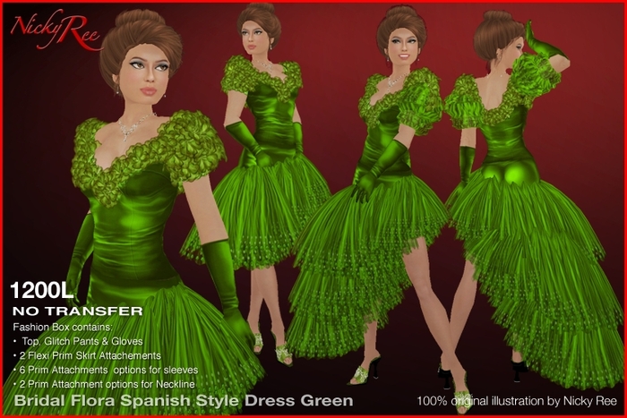 Designing Nicky Ree Wedding Gowns - Bridal Flora Spanish Style Dresses Green 