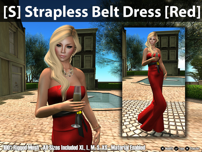 [S] Strapless Belt Dress - Red
