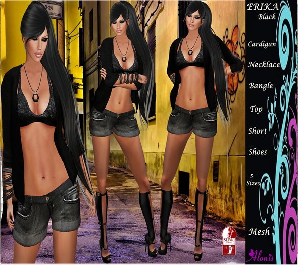 ** Alonis Fashion ** ERIKA Black,Cardigan,Top,Short and Boots