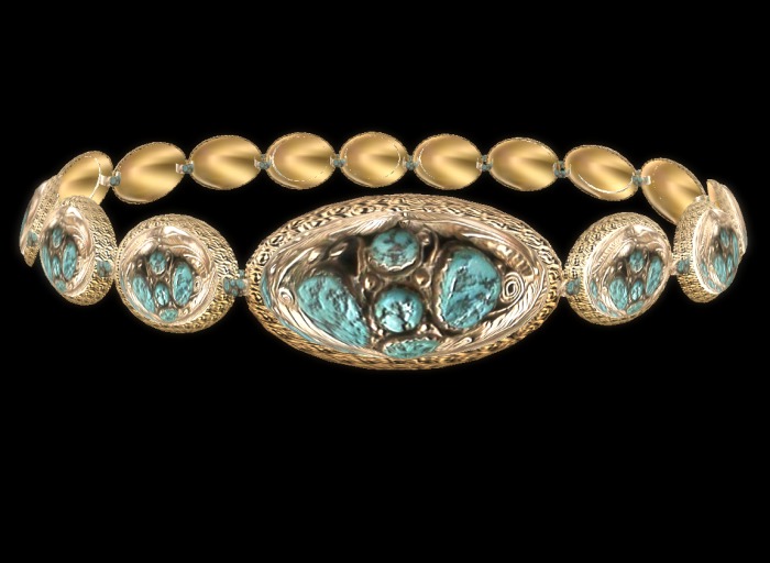 Belt Conch Blossom Turquoise Gold  RZ 2-15 New