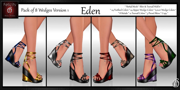 Shoes *Felicity* Eden Wedge Sandals Pack 1 - 8 Shiny Platform Wedges Shoes (24 Wedge Colors, 8 Metal Trim) Part Mesh
