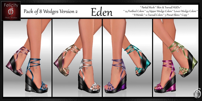 Shoes *Felicity* Eden Wedge Sandals Pack 2 - 8 Shiny Platform Wedges Shoes (24 Wedge Colors, 8 Metal Trim) Part Mesh