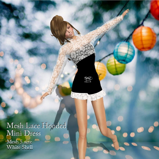 Y59-1 Mesh Lace Hooded Mini Dress Box