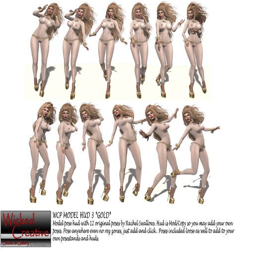 WICKED CREATIVE POSES~*GOLD*MODEL HUD 3 (12 POSES)
