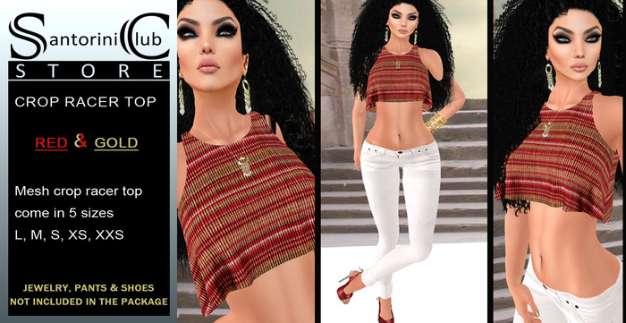:SC: CROP RACER TOP ~ Red & Gold