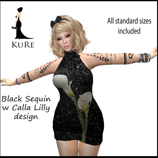 Black Sequin w calla lilly Dress box