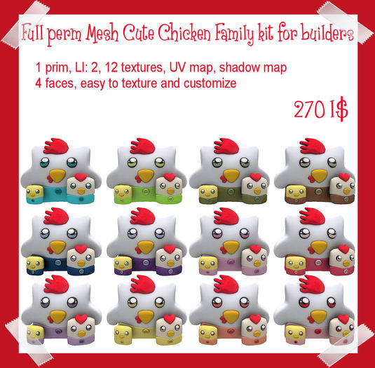 Full Perm MESH Cute Chicken Family kit for builders