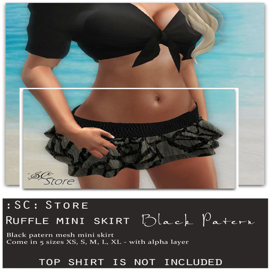 :SC: Ruffle Mini Skirt - Black patern