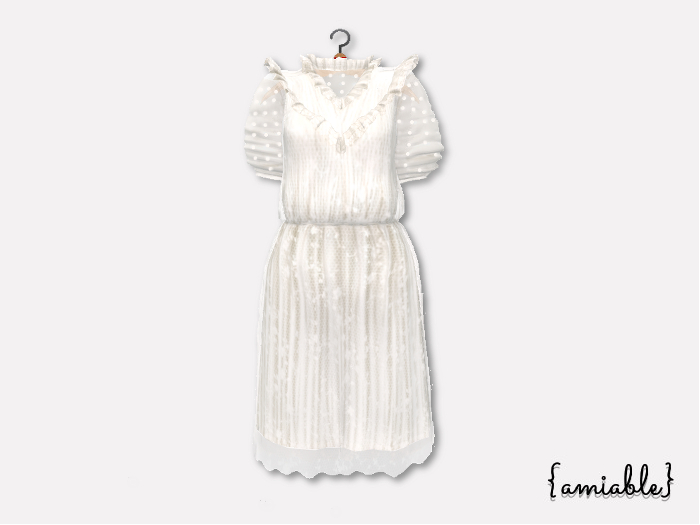 {amiable}Mesh Ruffled Tulle lace midi one-piece_Cream