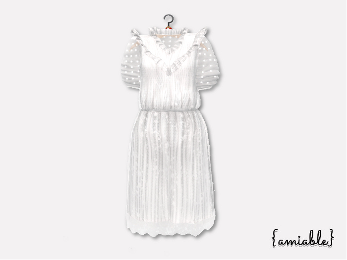 {amiable}Mesh Ruffled Tulle lace midi one-piece_White
