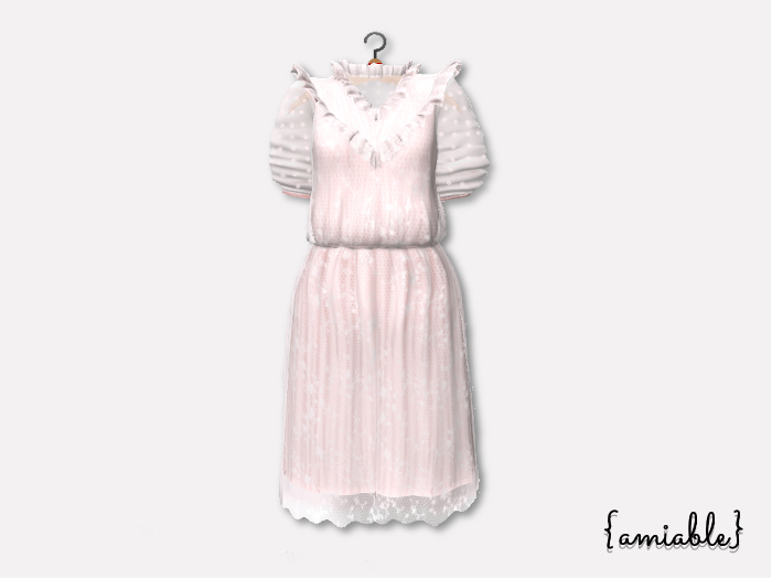 {amiable}Mesh Ruffled Tulle lace midi one-piece_Pink