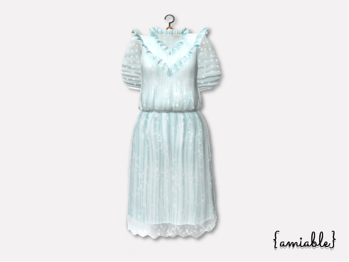 {amiable}Mesh Ruffled Tulle lace midi one-piece_Blue