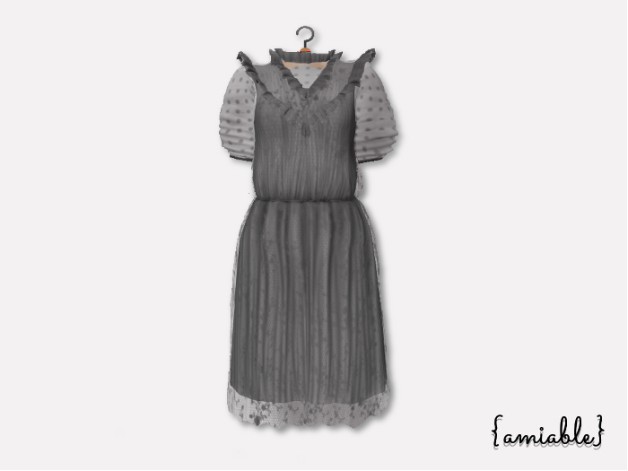 {amiable}Mesh Ruffled Tulle lace midi one-piece_Black