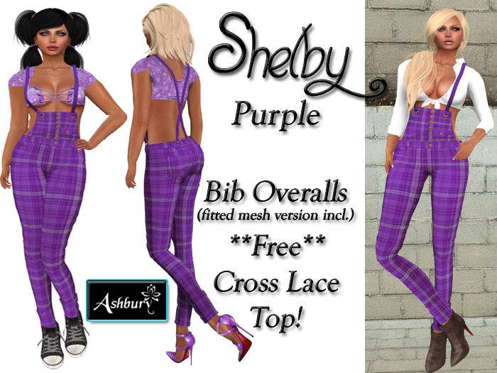 [ASHBURY] Shelby Bib Overalls-Purple Plaid
