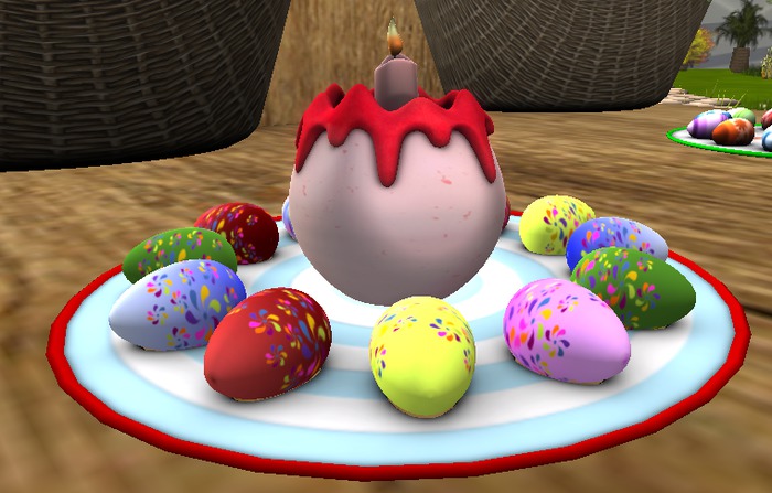Easter Plate of eggs with candle red