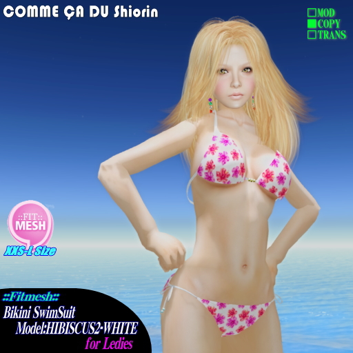 =CS= FitMesh_Bikini Swimwear Hibiscus2White