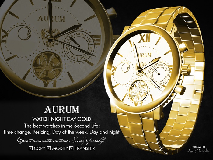 *AURUM* Clock Night Day Gold