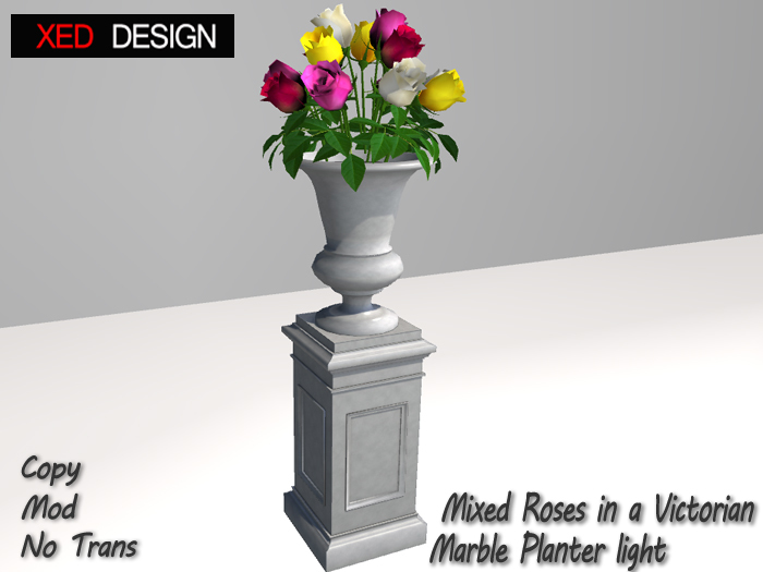 XD Mixed Roses in a Victorian Marble Planter Light (mesh) 