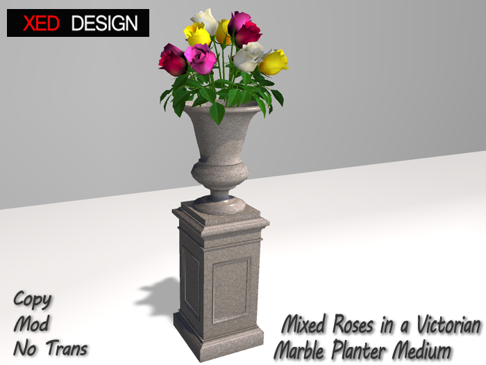 XD Mixed Roses in a Victorian Marble Planter Medium (mesh) 