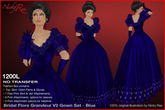 Designing Nicky Ree Wedding Gowns - Bridal Flora Grandeur V2 Blue