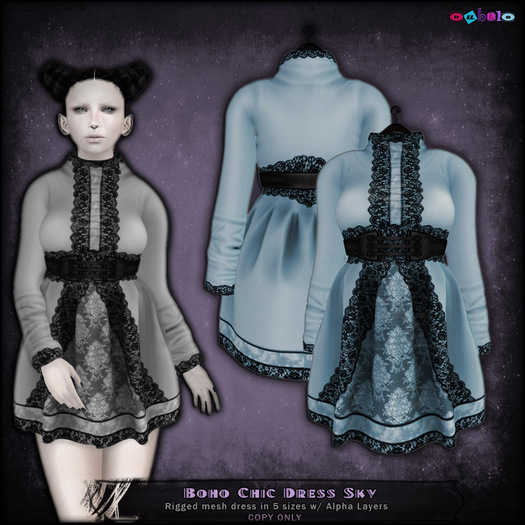 [ bubble ] Boho Chic Dress -Sky