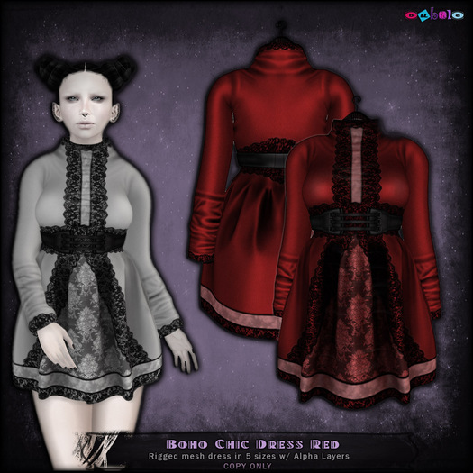 [ bubble ] Boho Chic Dress -Red