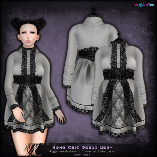 [ bubble ] Boho Chic Dress -Grey