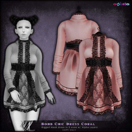 [ bubble ] Boho Chic Dress -Coral