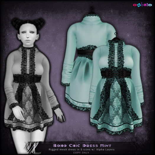 [ bubble ] Boho Chic Dress -Mint