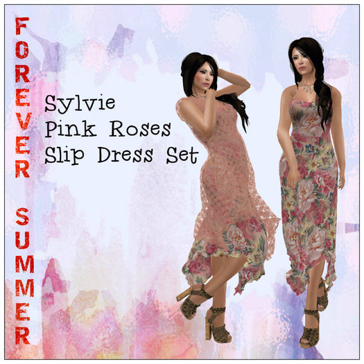 {FS}Sylvie Pink Roses Slip Dress Set