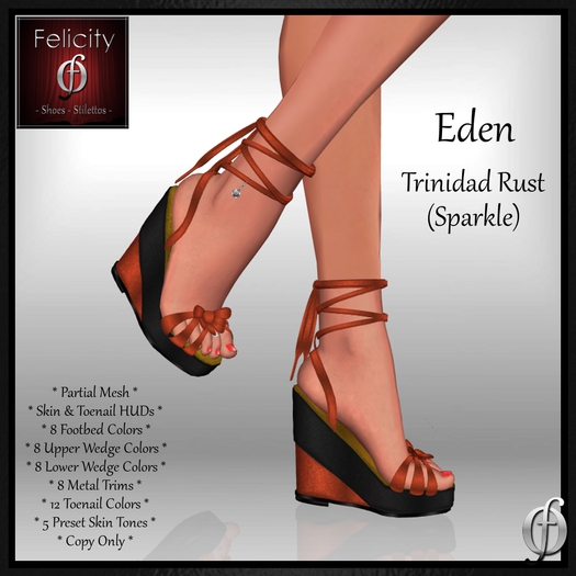 Shoes *Felicity* Eden Wedge Sandals - Rust Sparkle Platform Wedges Sandal (8 Wedge Colors, 8 Metal Trim) Part Mesh