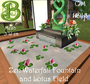 Zen Waterfall Fountain and Lotus Field with Plants, Mesh 1 LI