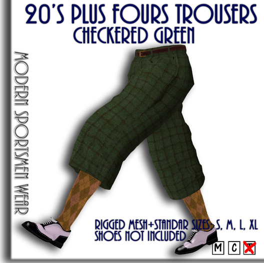 20's Plus Fours Trousers Checkered Green