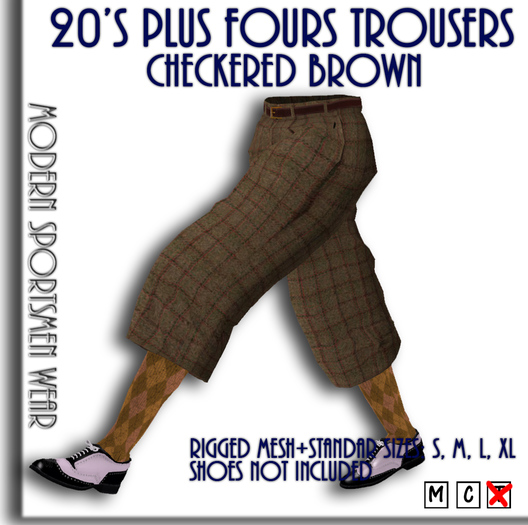 20's Plus Fours Trousers Checkered Brown