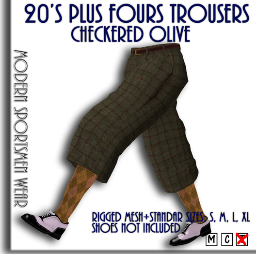 20's Plus Fours Trousers Checkered Olive