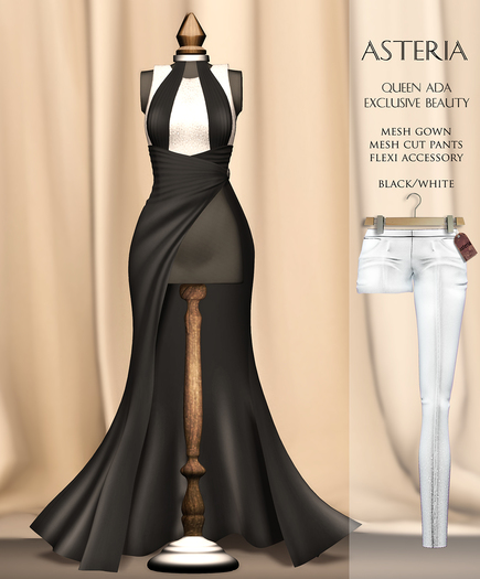 Asteria Creations - Queen Ada Mesh Gown Set - Black/White