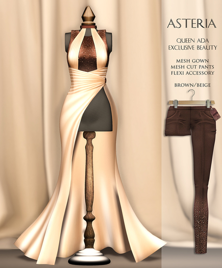 Asteria Creations - Queen Ada Mesh Gown Set - Brown/Beige