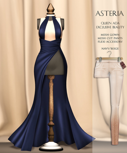Asteria Creations - Queen Ada Mesh Gown Set - Navy/Beige