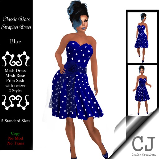 Classic Dots Strapless Dress Blue