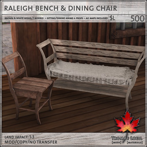 Trompe Loeil - Raleigh Bench & Chair + AO Maps [mesh]