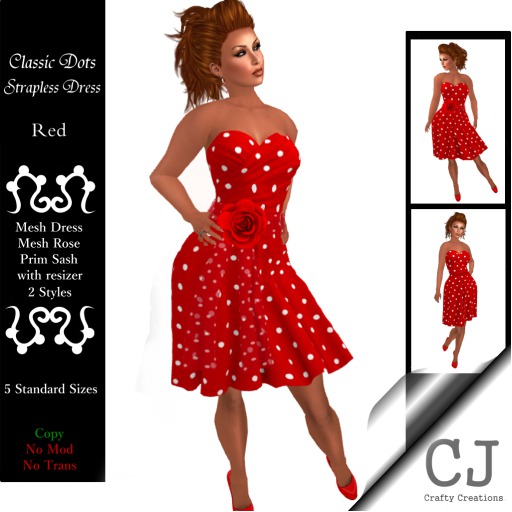 Classic Dots Strapless Dress Red