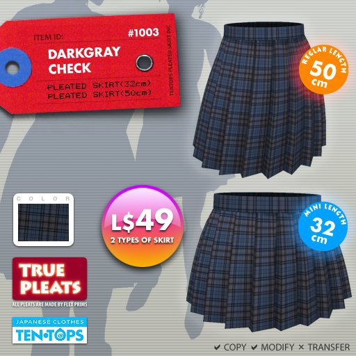 TT Pleated Skirt darkgrayCheck