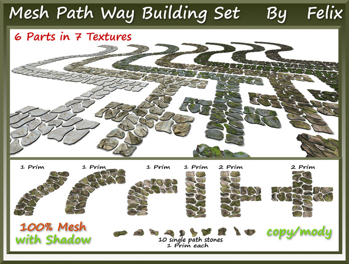 Mesh Path Way Building Set 6 Parts+10 single stones in 7 textur